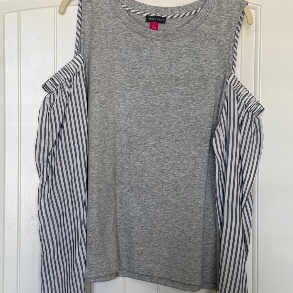 Vince Camuto Gray and Blue Cut Out Blouse